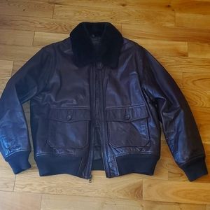 brown leather bomber jacket